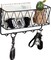 Entryway Mail Holder with Key Hooks, 11.0" L×2.6" W×5.1" H, Wall Mounted Matte Black Metal Wire Mesh Storage Basket with 5 Hooks, Easy to Organize Letters, Magazines, Keys, Leashes for Entryway